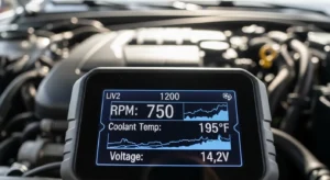 OBD2 scanner displaying live engine data readings