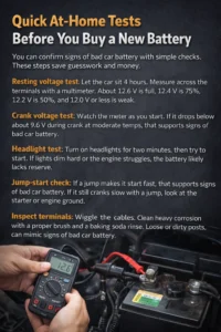 Testing a car battery with a digital multimeter to check voltage and diagnose signs of a bad car battery