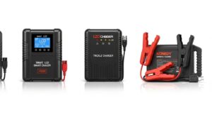 Multiple car battery chargers including smart charger, trickle charger and portable charger