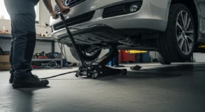 Using a hydraulic floor jack handle to lift a car safely