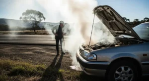 white smoke coming from car engine bay caused by oil burning