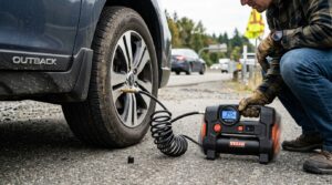 how tire inflator works filling air into car tire