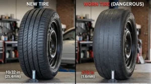new tire vs worn tire tread depth comparison