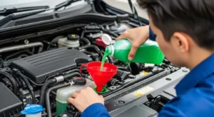 refilling engine coolant safely using funnel
