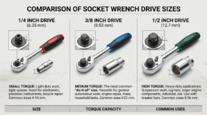socket set drive sizes 1/4 3/8 and 1/2 inch explained