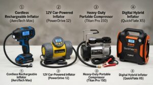 different types of tire inflators portable cordless vs wired