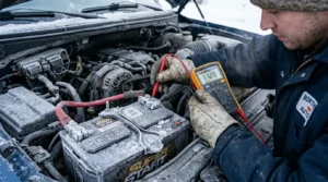 weak car battery causing hard start in cold weather