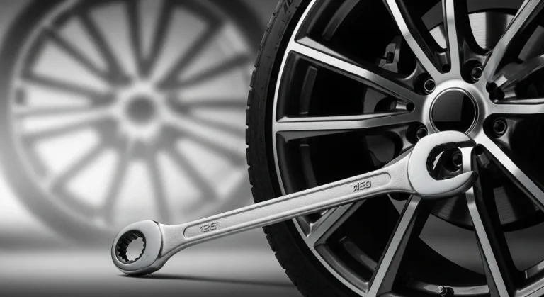 Lug wrench tool with car wheel illustrating uses types and tire changing tips
