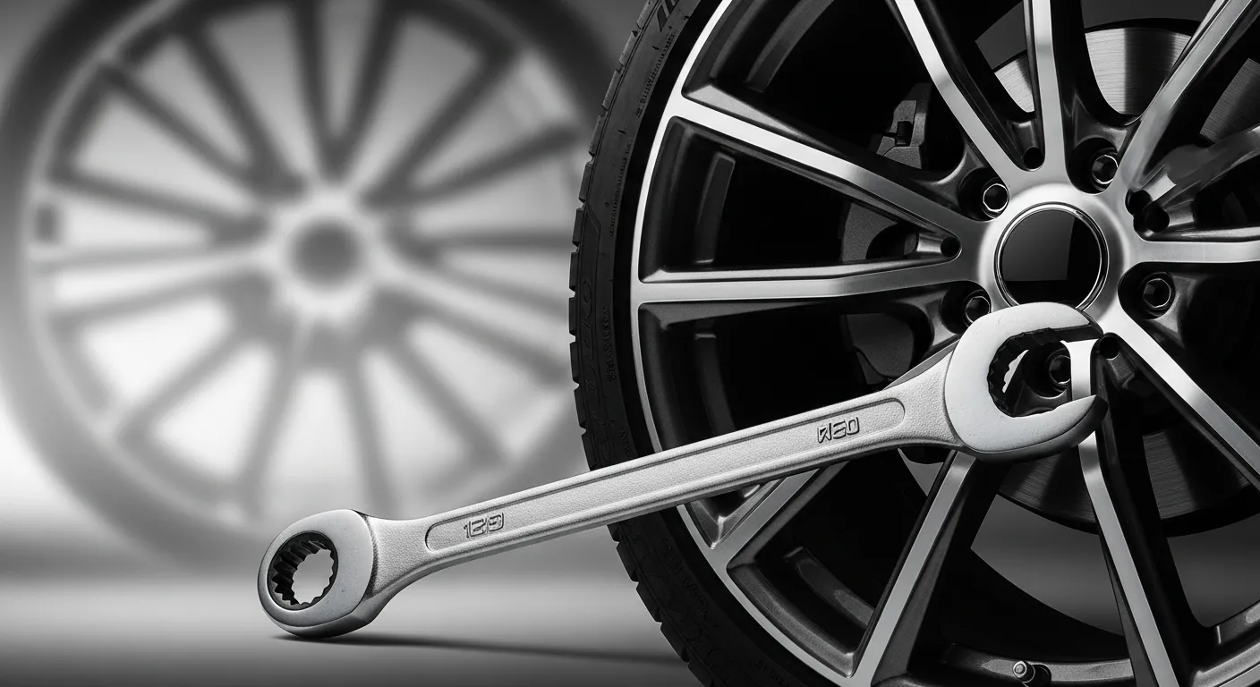 Lug wrench tool with car wheel illustrating uses types and tire changing tips