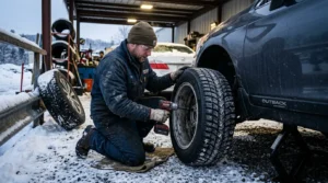 winter tires installation for safe driving in snow