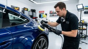 applying car polish with machine or hand process