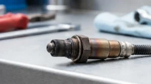 car oxygen sensor close up view in exhaust system