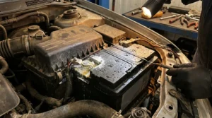 battery acid leak and moisture causing terminal corrosion