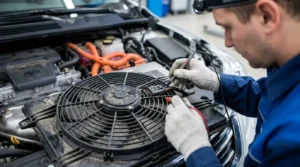 inspecting hybrid battery cooling fan for wear or damage