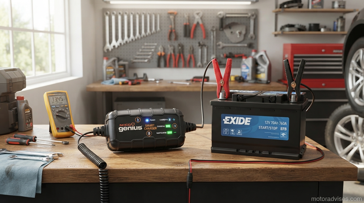 Best smart car battery charger connected to a vehicle battery at home