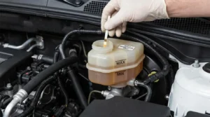 checking brake fluid reservoir for leak symptoms