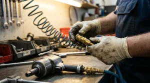 adding oil to air impact wrench air inlet for maintenance