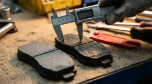 locating brake pads behind wheel and rotor