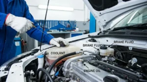 checking engine oil coolant and brake fluid levels