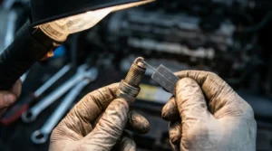 checking spark plug gap using gap tool