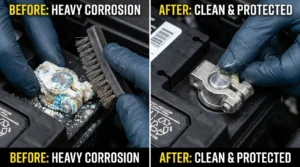 cleaning battery terminals to prevent battery charge loss