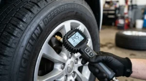 inflating car tire using portable air compressor