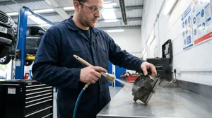 cleaning battery cooling fan using brush and air blower