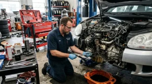 fixing engine oil leak mechanic repair process