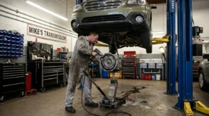 repairing slipping transmission in automotive workshop