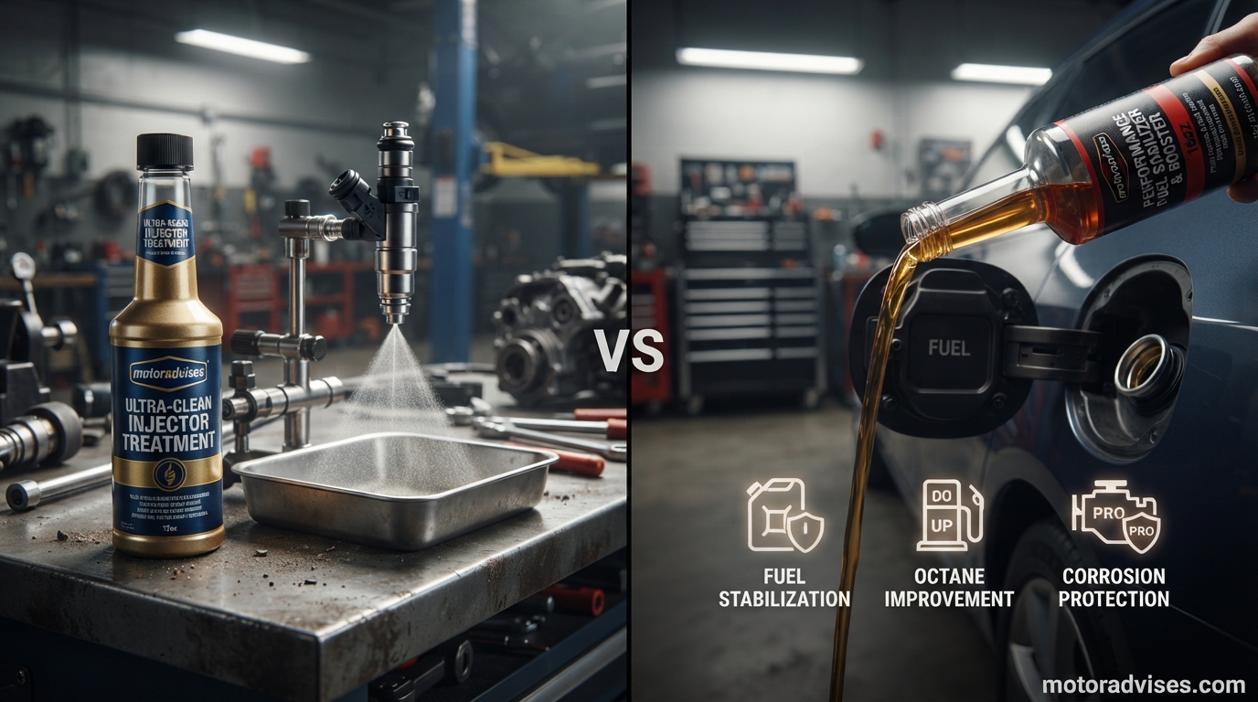 Fuel injector cleaner compared with a fuel additive for engine maintenance