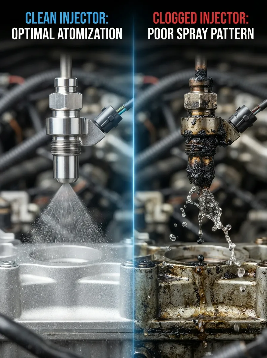 Bad fuel injector signs including rough idle and hard starting