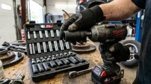 using electric impact wrench to remove wheel lug nuts