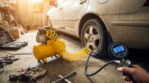 inserting tire plug using tire repair kit tool