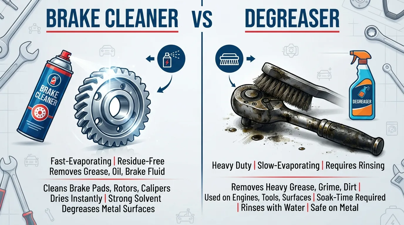 "Brake Cleaner Vs Degreaser: Which Cleans Better?: https://motoradvises.com/brake-cleaner-vs-degreaser/ "