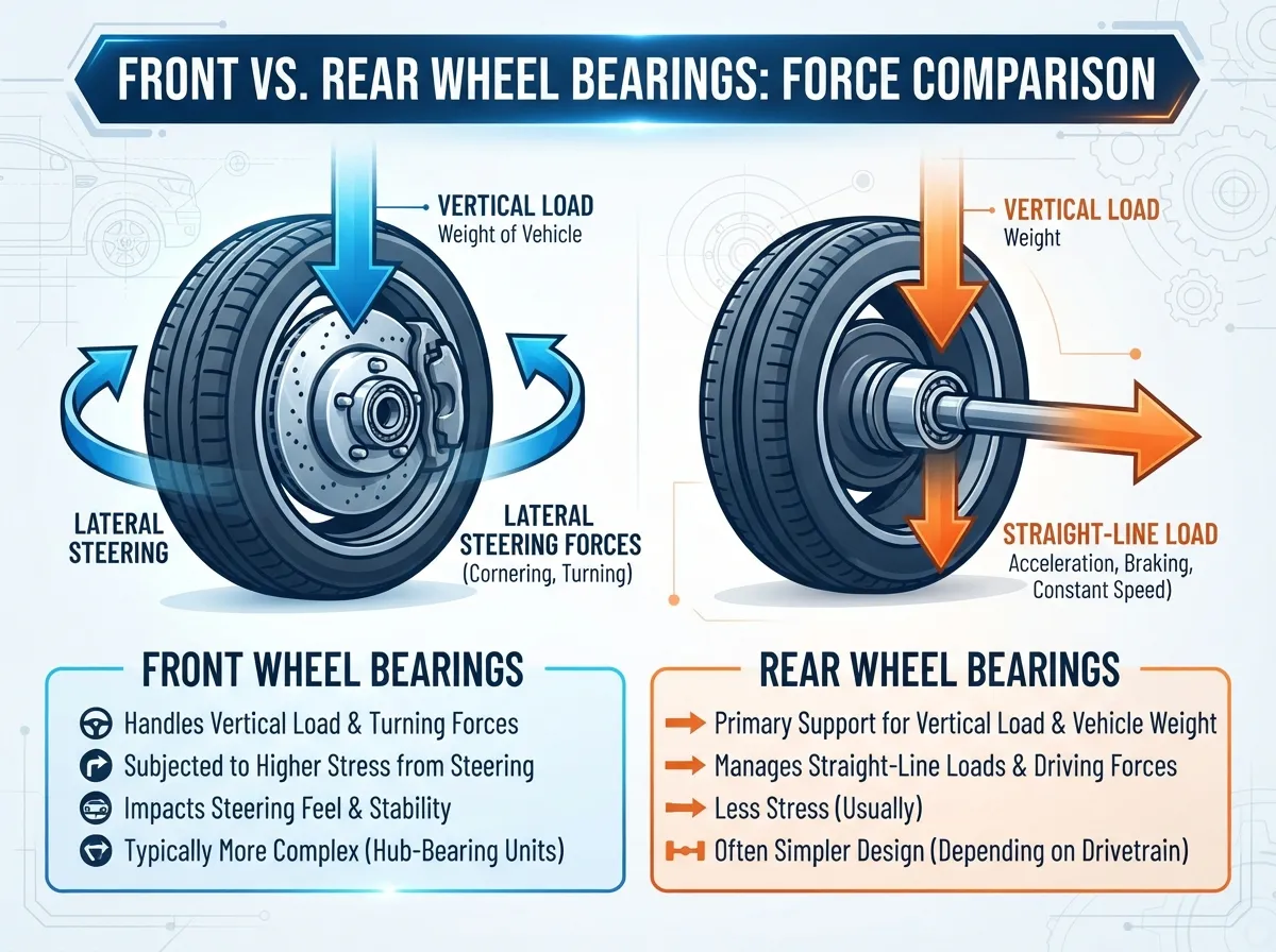 Front Vs Rear Wheel Bearing: Key Differences & Signs: https://motoradvises.com/front-vs-rear-wheel-bearing