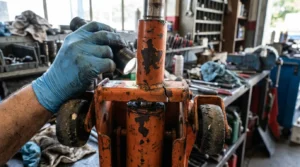checking car jack for rust cracks and damage