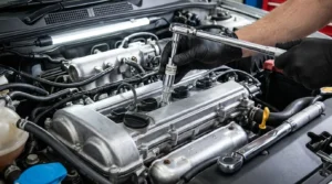 installing new spark plug into engine cylinder head