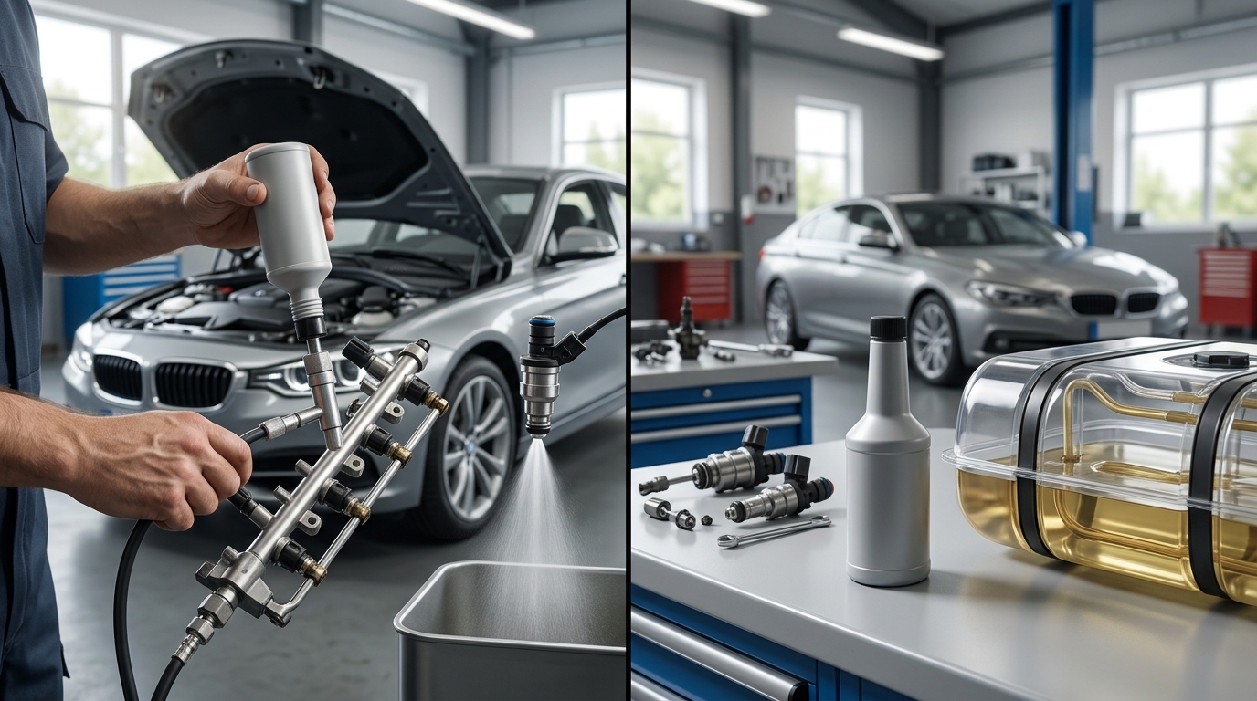 Fuel injector cleaner compared with a fuel additive for engine maintenance