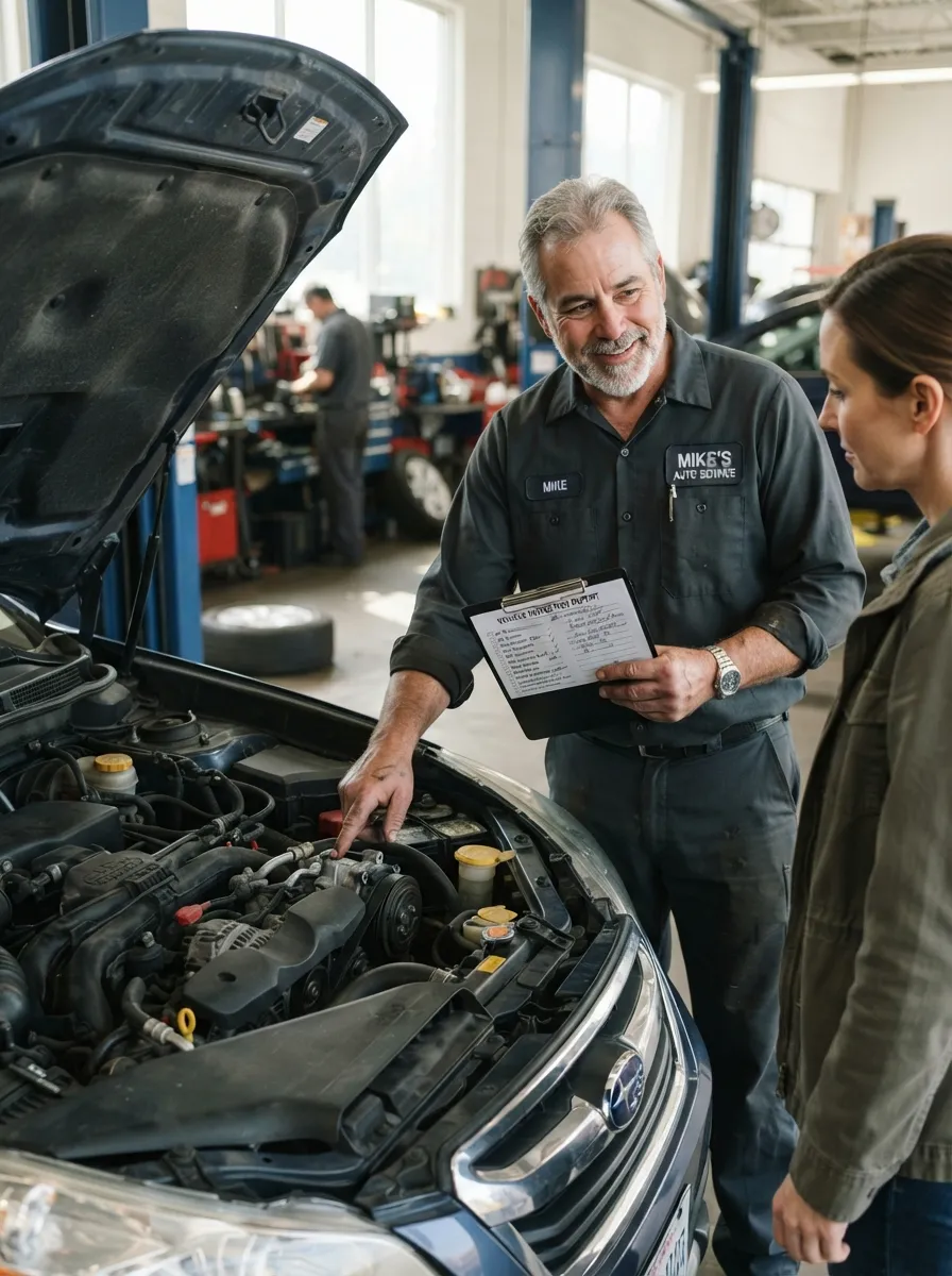 Mechanic performing car AC compressor replacement