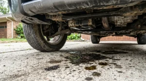 oil spots under car caused by engine oil leak