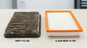 removing dirty engine air filter from air box