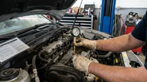 performing engine compression test on spark plug hole