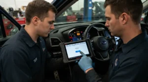 locating the OBD2 port under a car dashboard