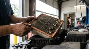 dirty and clean car air filter comparison