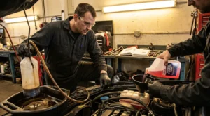 checking power steering hoses and pump for leaks
