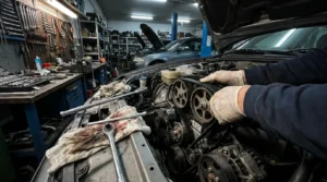 timing belt replacement process in car engine