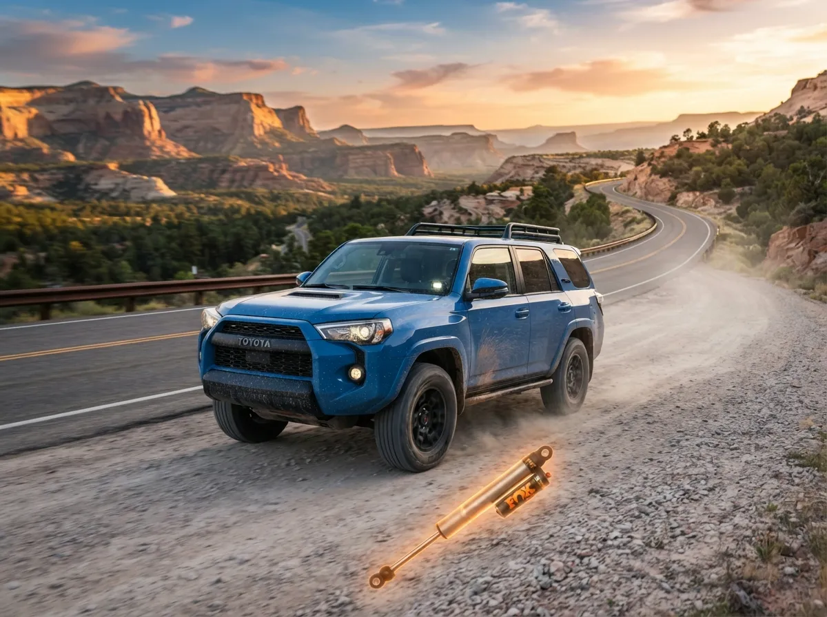 alt="Bilstein monotube shock absorber installed on a mid-size SUV suspension"