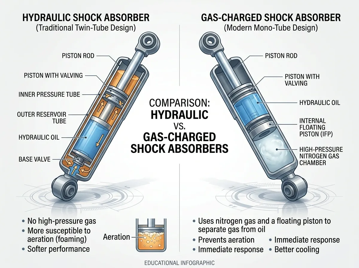 Gas Charged Shock Absorbers Vs Hydraulic: Which Is Better 1:https://motoradvises.com/gas-charged-shoc…ers-vs-hydraulic/