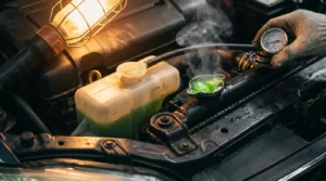 steam bubbles and overheating signs from boiling coolant
