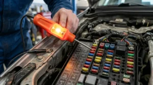 using automotive test light to check car fuse